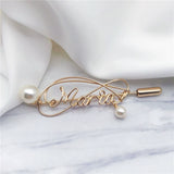 Custom gold clad Pearl Pin Personalized Letter Name Stylized Design Gift 6.6cm Length