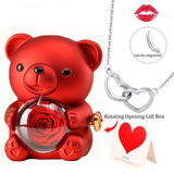 Personalized Heart Necklace Real Rose Bear Gift Box Custom Engraved Jewelry Customized Gift for Valentine's Day