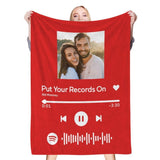 Custom Black Blanket Personalized Spotify Code Photo Fleece Customized Gift for Couple Anniversary