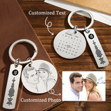 Personalized Calendar Keychain Custom Photo Heart Circle Stainless Steel Gift for Couples Anniversary Birthday Customized Memory Keepsake