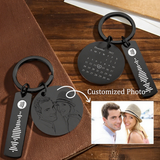 Personalized Calendar Keychain Custom Photo Heart Circle Stainless Steel Gift for Couples Anniversary Birthday Customized Memory Keepsake