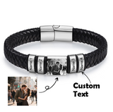 Customized Leather Bracelet Stainless Steel Engraving Photo and Text Personalized Accessories Gifts