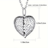 Personalized Metal Engravable Photo Locket Necklace Custom Heart Angel Wings Silver for Her Valentine's Day Gift