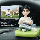 Personalized Photo Vehicle Bobblehead Doll Ornament Customized Dashboard Car Decor 13 cm