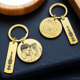 Personalized Calendar Keychain Custom Photo Heart Circle Stainless Steel Gift for Couples Anniversary Birthday Customized Memory Keepsake