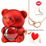 Personalized Heart Necklace Real Rose Bear Gift Box Custom Engraved Jewelry Customized Gift for Valentine's Day