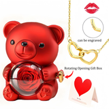 Personalized Heart Necklace Real Rose Bear Gift Box Custom Engraved Jewelry Customized Gift for Valentine's Day