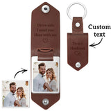 Custom Leather Photo Keychain Drive Safe Engraved Personalized Gift for Boyfriend Valentine Anniversary Customized Oval Tag