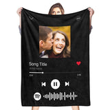 Custom Black Blanket Personalized Spotify Code Photo Fleece Customized Gift for Couple Anniversary