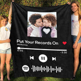 Custom Black Blanket Personalized Spotify Code Photo Fleece Customized Gift for Couple Anniversary