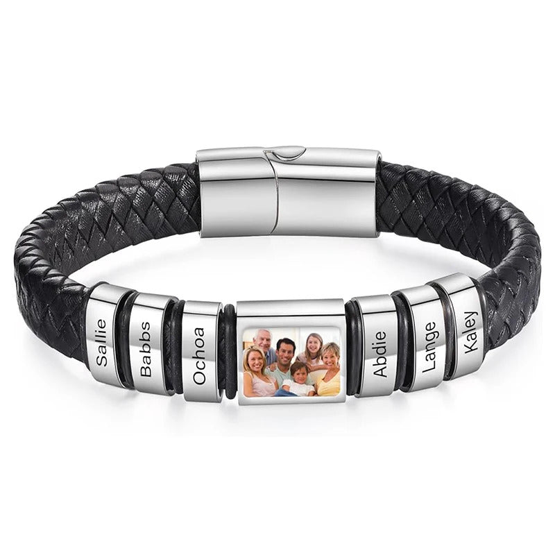 Customized Leather Bracelet Stainless Steel  Engraving Photo and Text  Personalized  Accessories Gifts