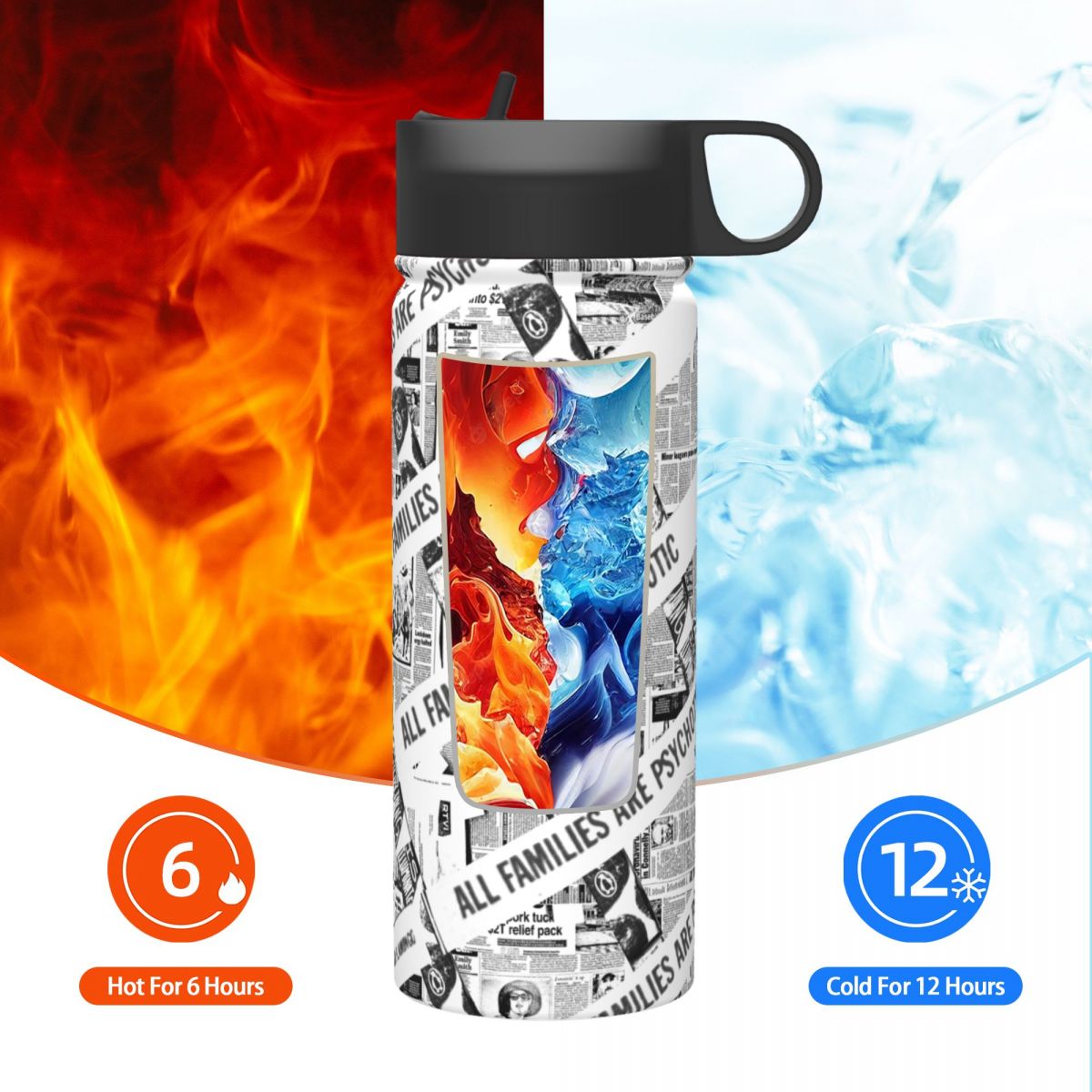 Custom 18oz Sports Insulated Water Bottle with Straw Lid Personalized Picture Kettle