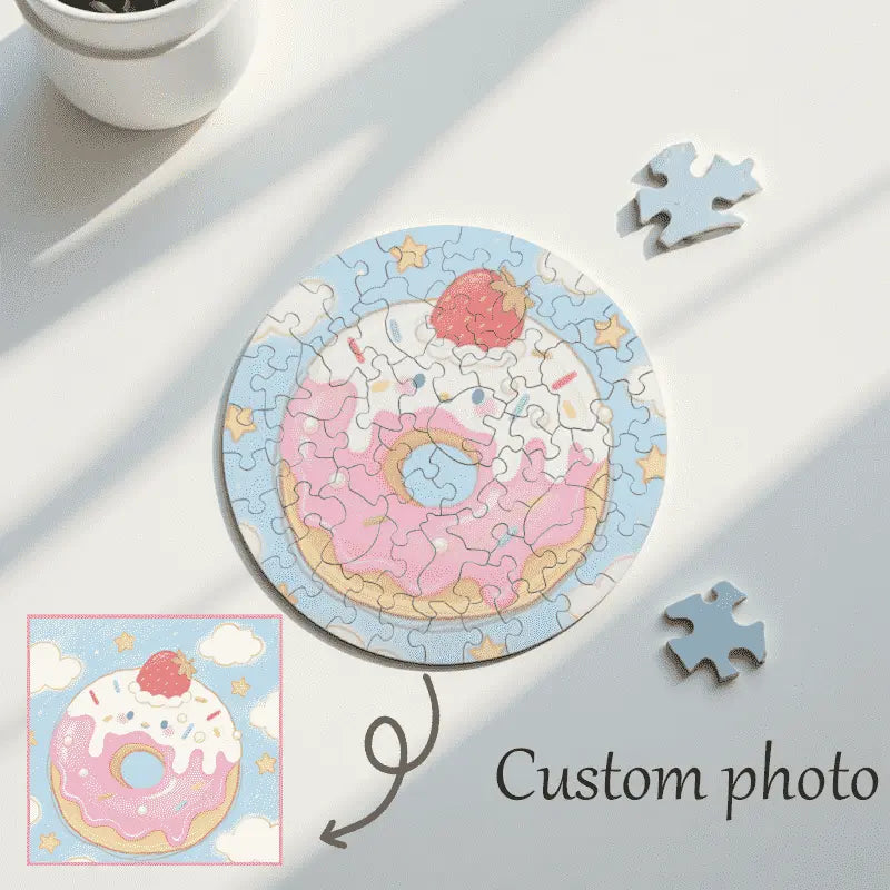 Personalized Water Color Style Puzzle Custom  Photo Round Jigsaw with 3 Size Selection