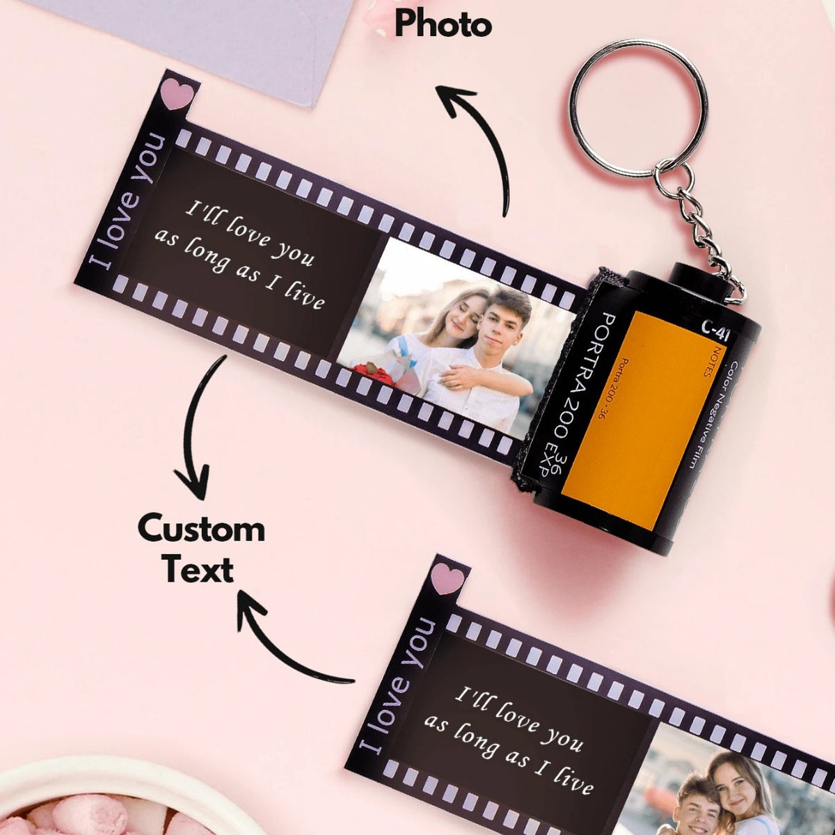 Custom Text For The Film Roll Keychain Personalized Picture with Reel Album Customized Gift