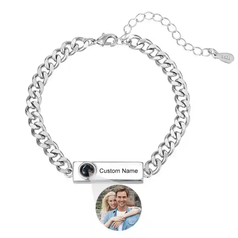Custom Photo Bracelet Personalized Projection Bracelets with Picture Inside 100 Languages I Love You Stainless Steel Bracelet