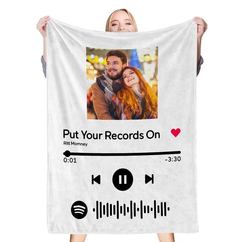 Personalized Blanket Custom Engraved Scannable Spotify Code Photo Gifts