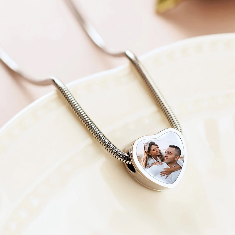 Personalized Silver Plated Heart Shaped Bracelet Custom Heat Transfer Photo For Couple