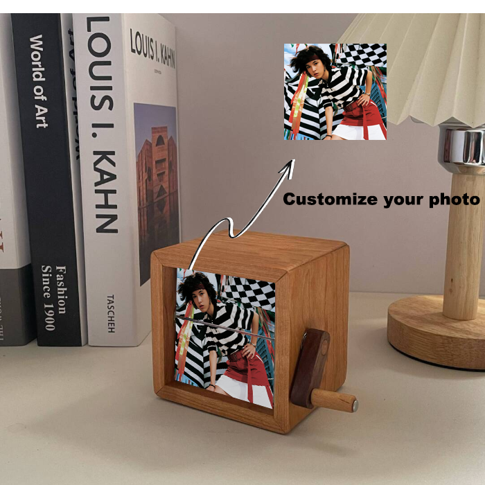 Custom Photo Flipbook Hand Cranked Mechanical Personalized Walnut Box with Light