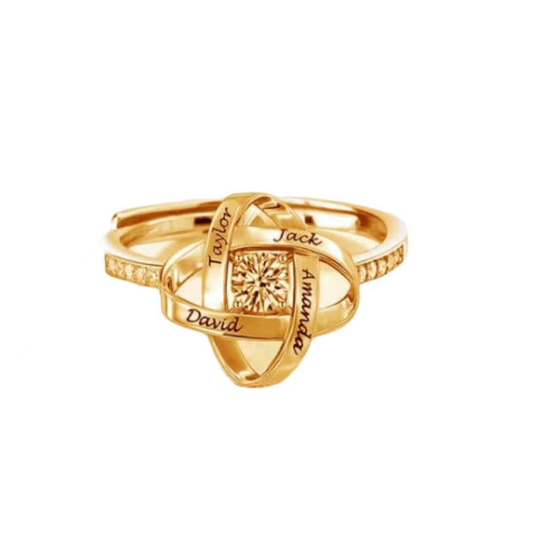 Personalized Clover Ring Custom Engravable 4 Names Copper Open Band for Gift