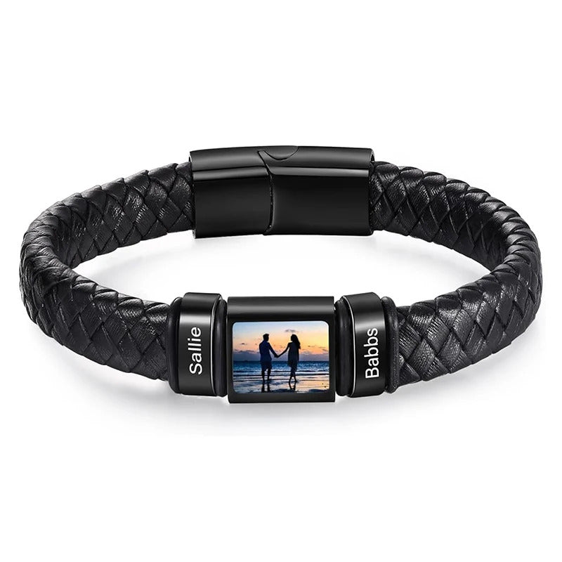 Customized Leather Bracelet Stainless Steel  Engraving Photo and Text  Personalized  Accessories Gifts