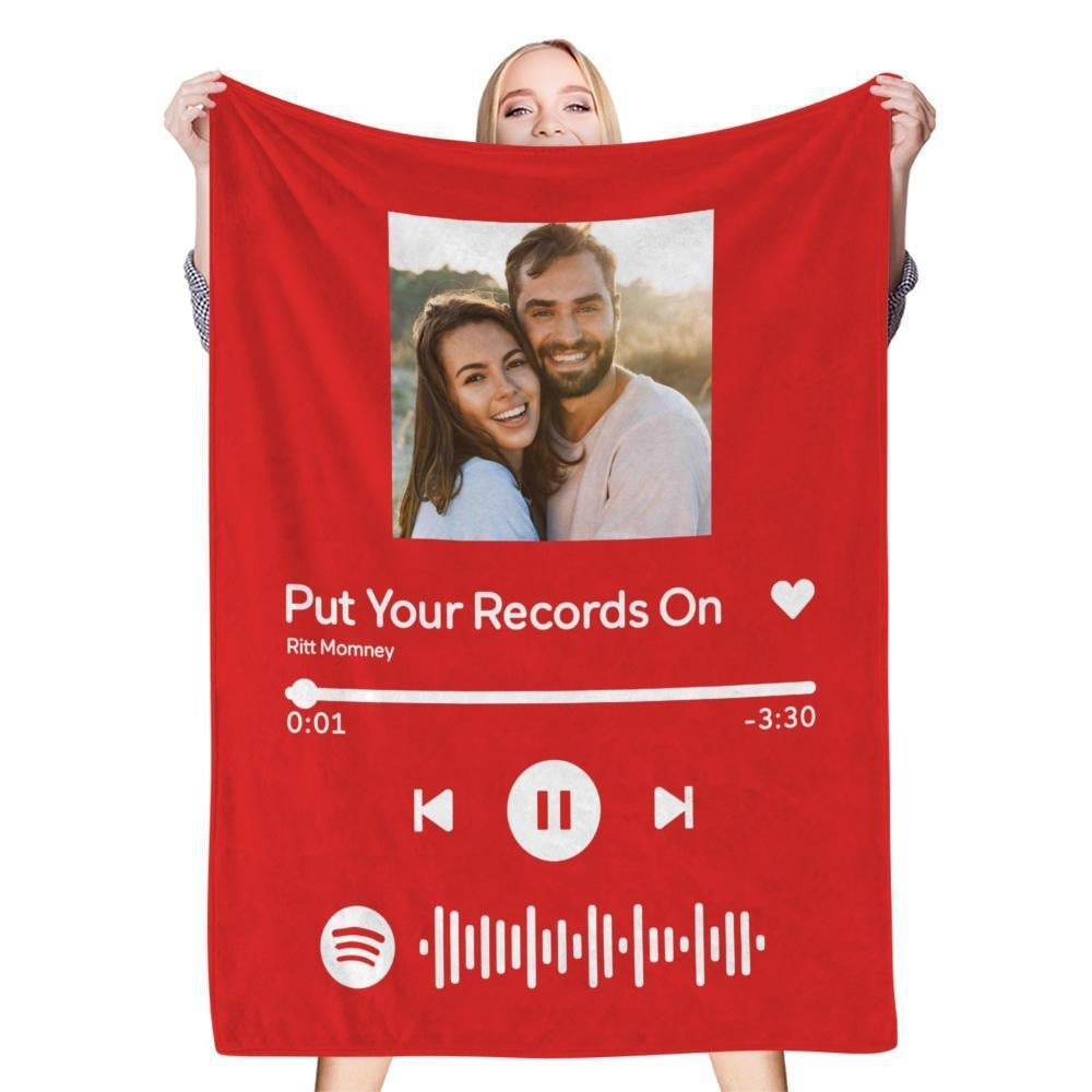 Personalized Blanket Custom Engraved Scannable Spotify Code Photo Gifts