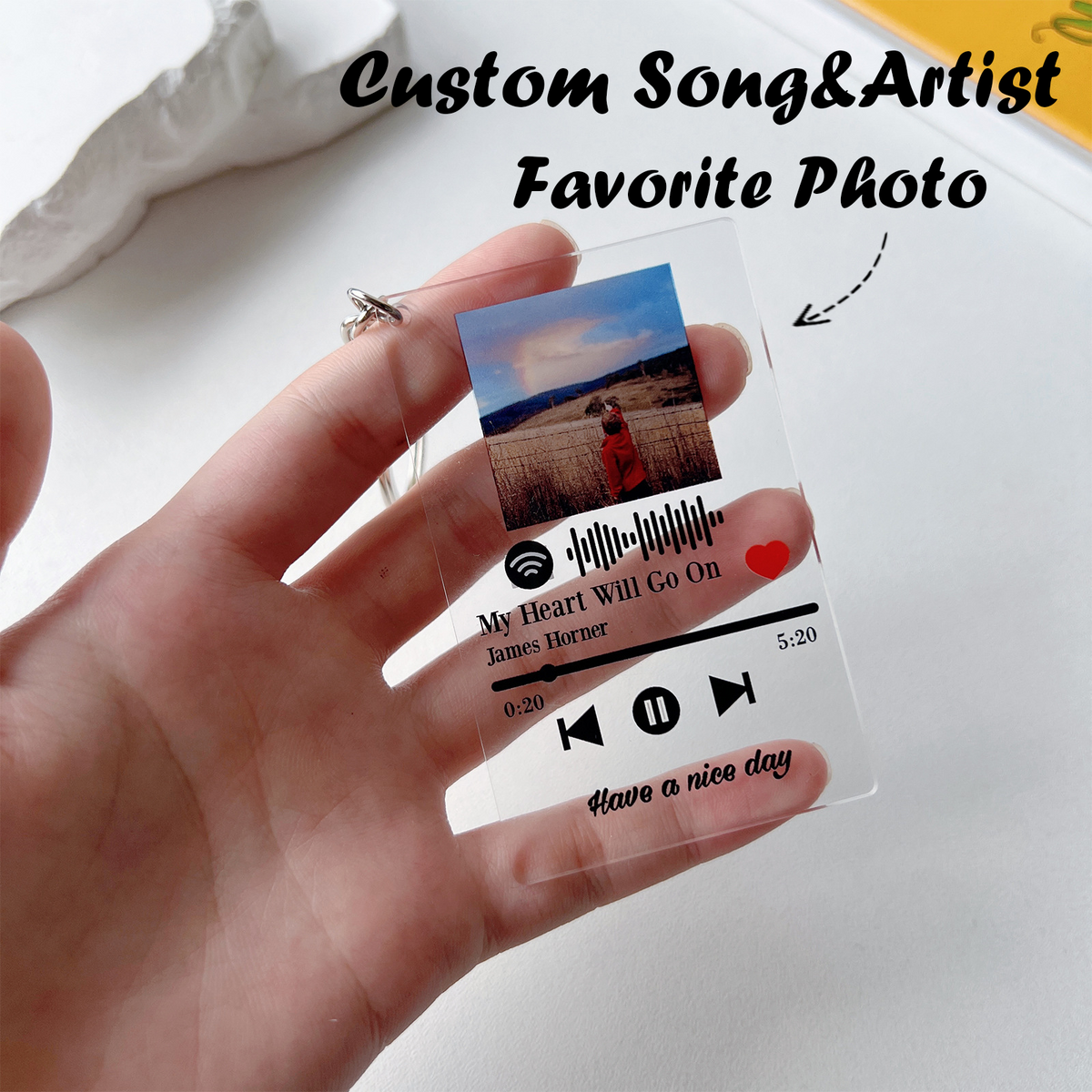 Personalized Scannable Music Keychain Spotify QR Code Plaque Custom Song & Photo Acrylic BFF Gift