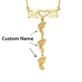 Custom Engraved Copper Name Necklace Personalized Love Mom Heart Baby Feet Charm For Mother's Day