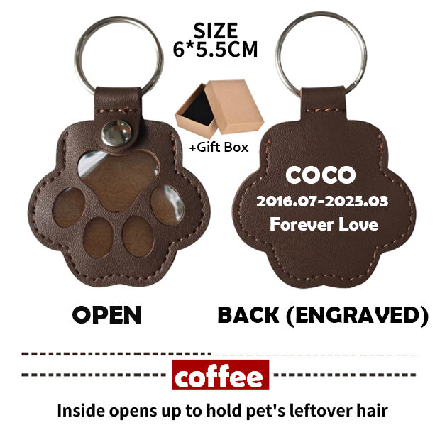 Custom Text Dog Paw Leather Keychain Personalized Pet Hair Storage Keychain Gift