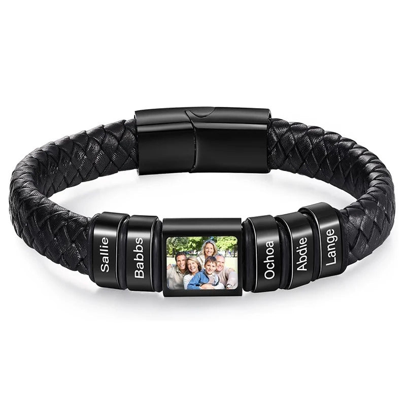 Customized Leather Bracelet Stainless Steel  Engraving Photo and Text  Personalized  Accessories Gifts