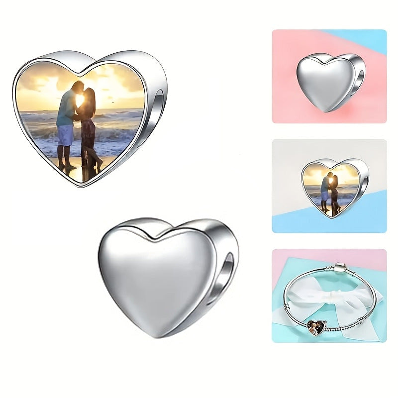 Personalized Silver Plated Heart Shaped Bracelet Custom Heat Transfer Photo For Couple