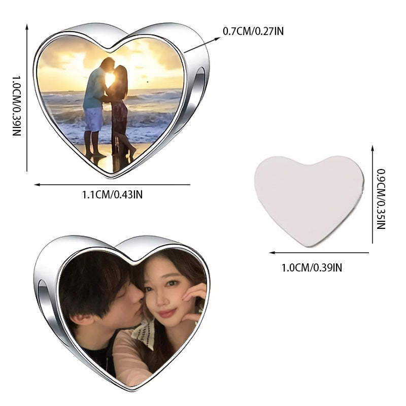 Personalized Silver Plated Heart Shaped Bracelet Custom Heat Transfer Photo For Couple