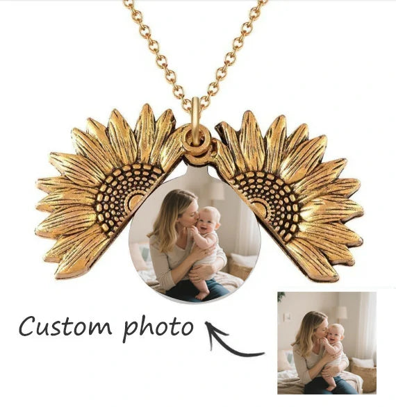 Customized Sunflower Pendant Openable Necklace Personalized Photo for Gift