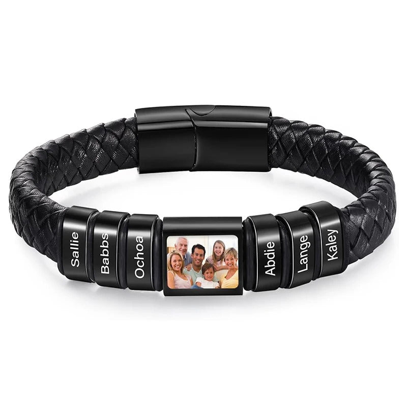 Customized Leather Bracelet Stainless Steel  Engraving Photo and Text  Personalized  Accessories Gifts