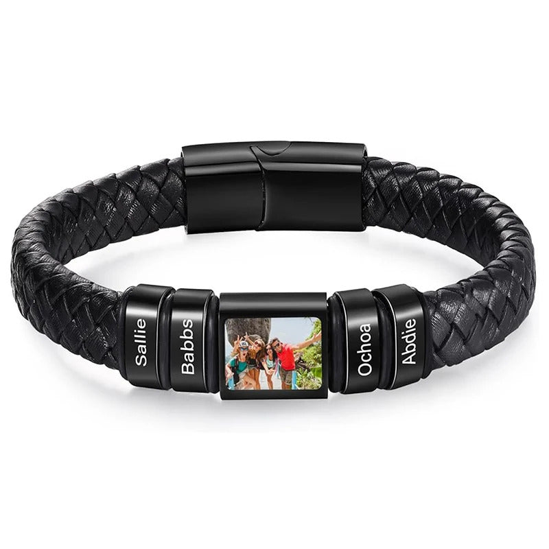 Customized Leather Bracelet Stainless Steel  Engraving Photo and Text  Personalized  Accessories Gifts