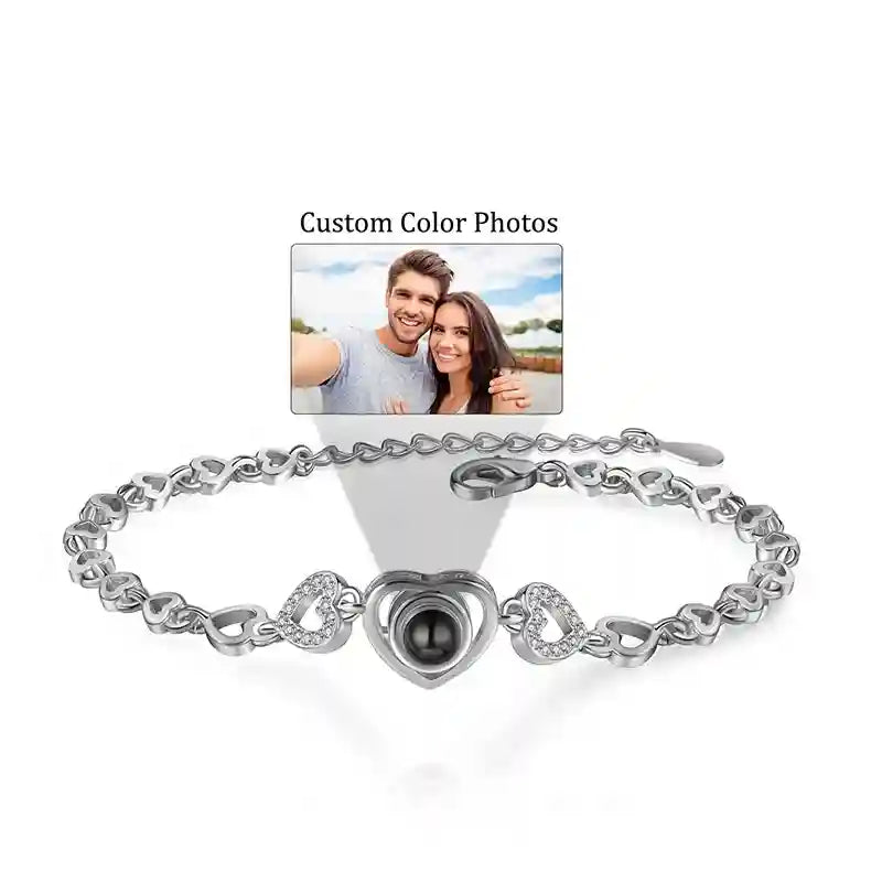Custom Photo Bracelet Personalized Projection Bracelets with Picture Inside 100 Languages I Love You Stainless Steel Bracelet