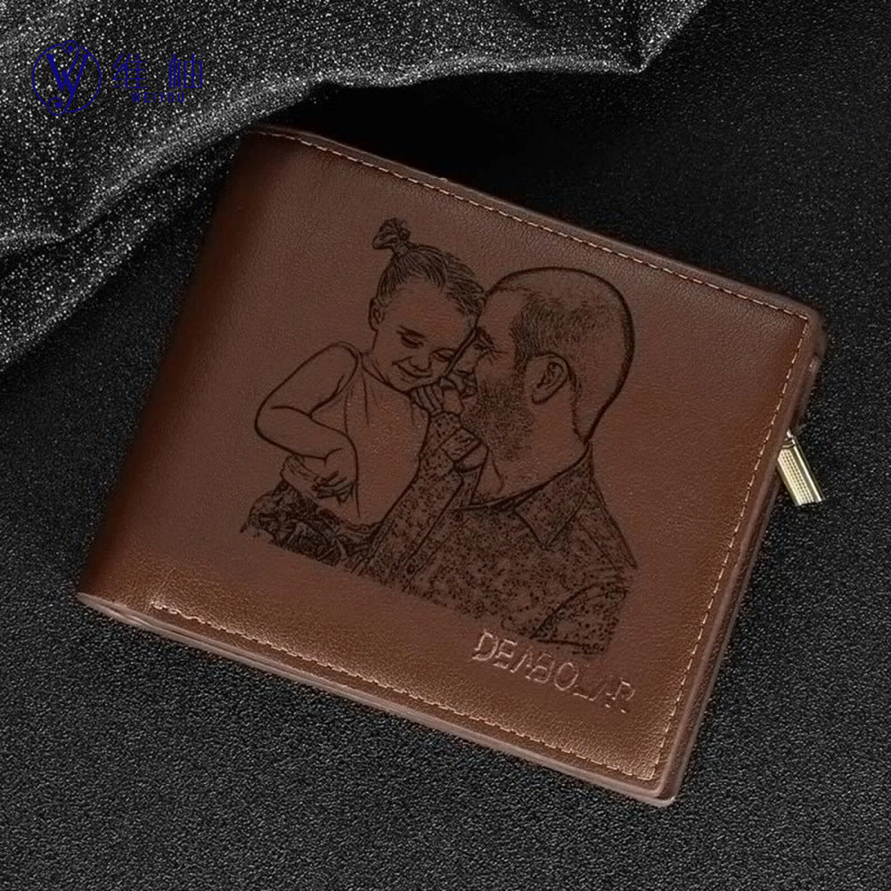Custom Leather Wallet Personalized Engraved Photo Gift