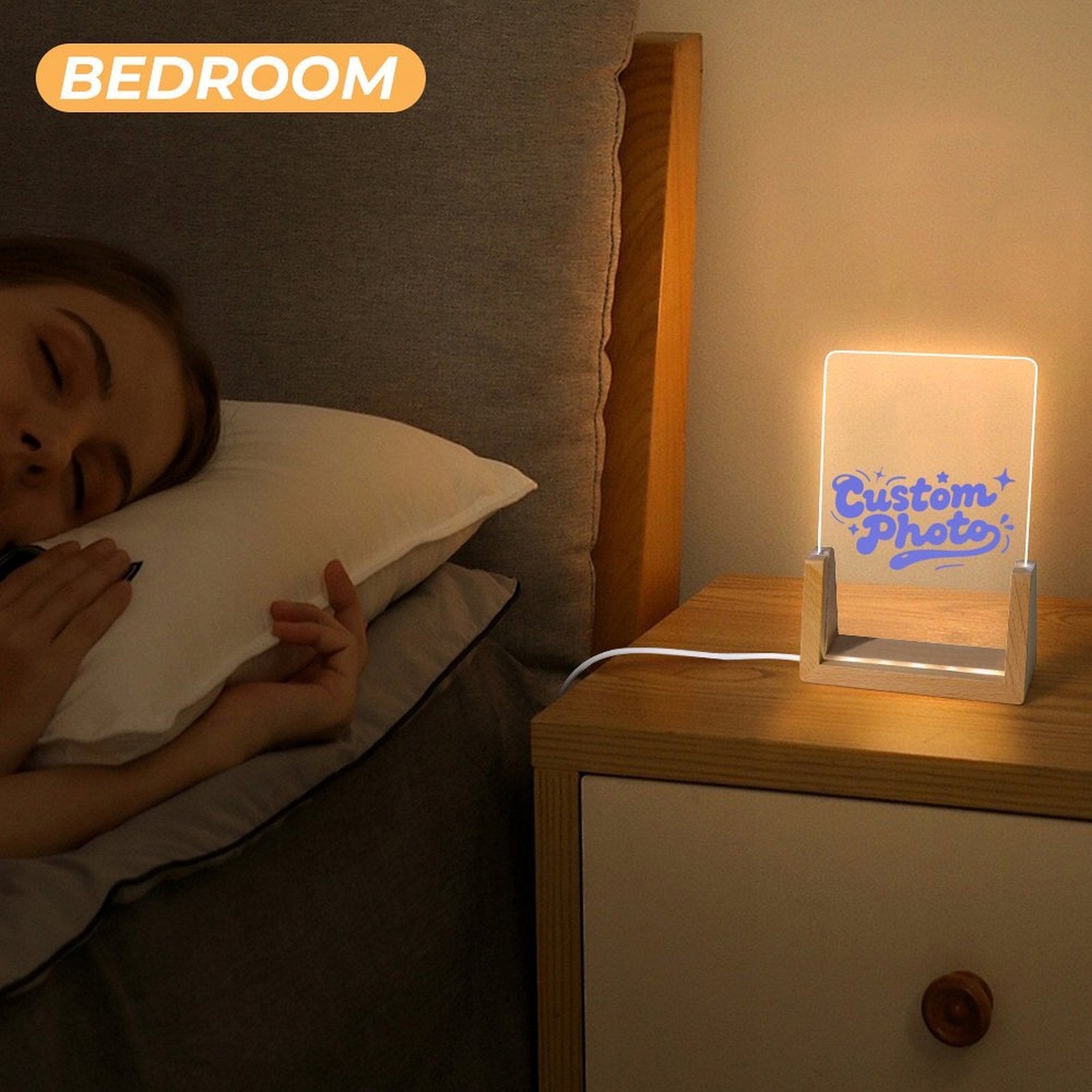 Custom Photo Acrylic Night Light Wood Base Color Changing Personalized Gift