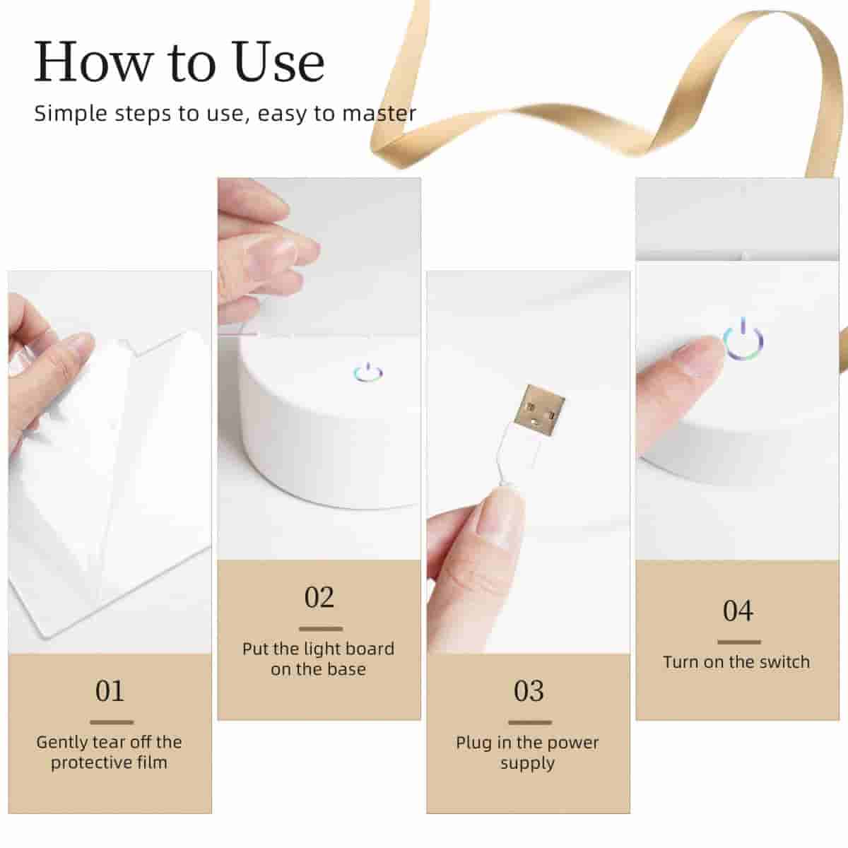 Personalized Photo Square Acrylic Night Light 3 Light Modes Custom Decor Touch Control Soft Glow
