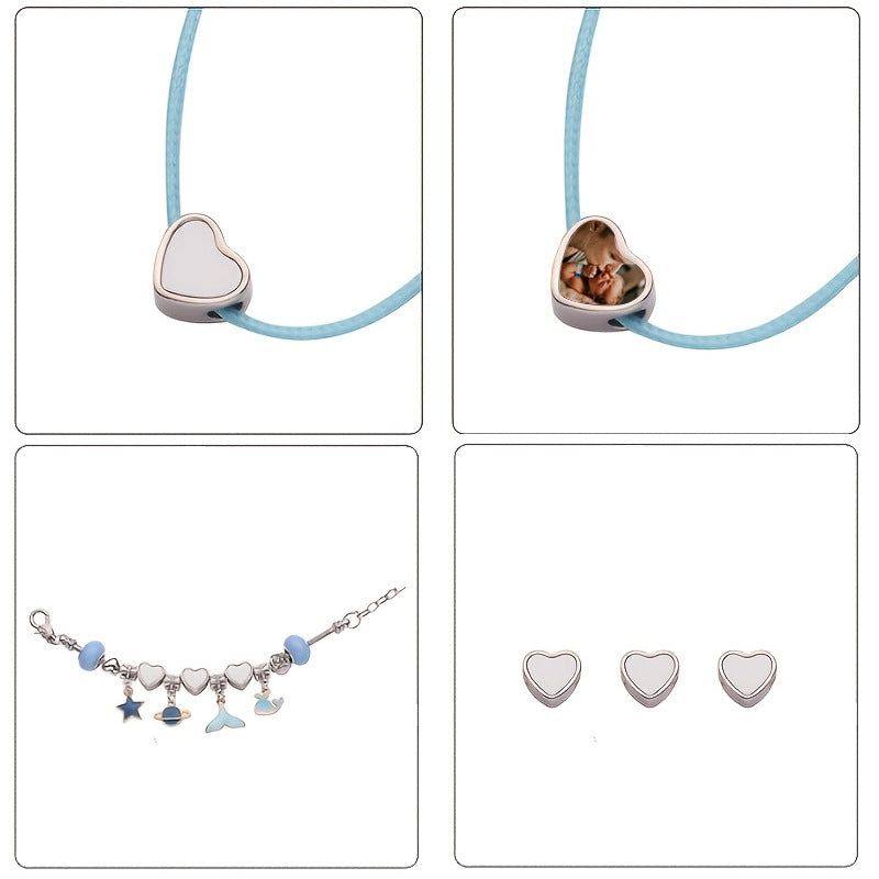 Personalized Silver Plated Heart Shaped Bracelet Custom Heat Transfer Photo For Couple