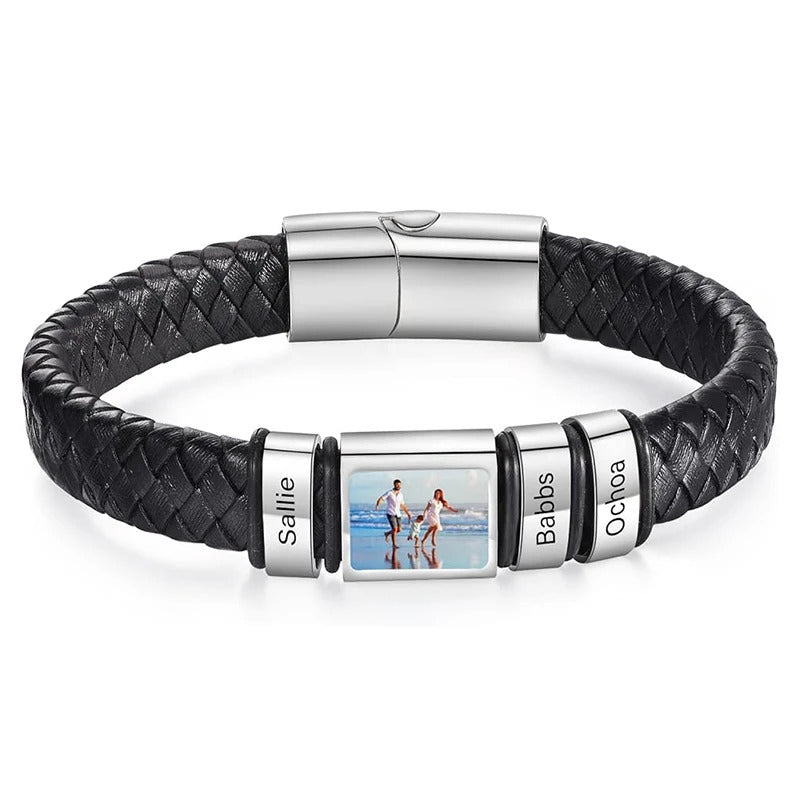Customized Leather Bracelet Stainless Steel  Engraving Photo and Text  Personalized  Accessories Gifts