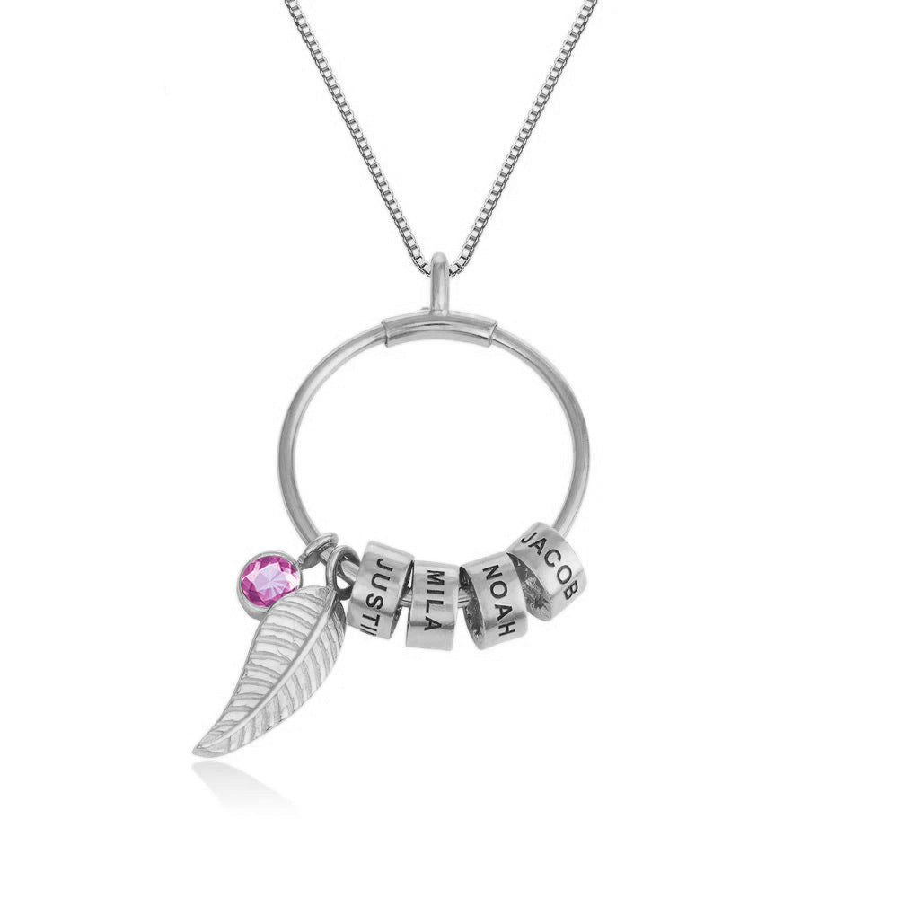 Personalized Birthstone Stainless Steel Leaf shaped Necklace Customized Text Gift