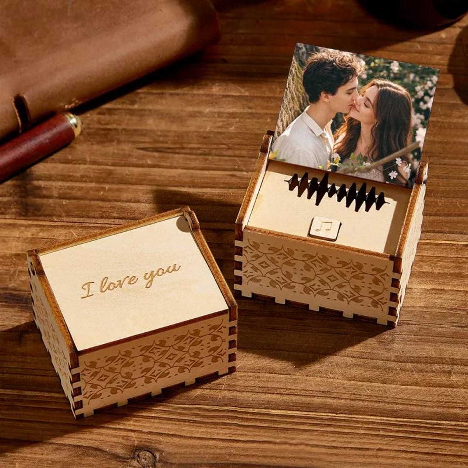 Custom Wooden Music Box Personalized Song & Text & Photo