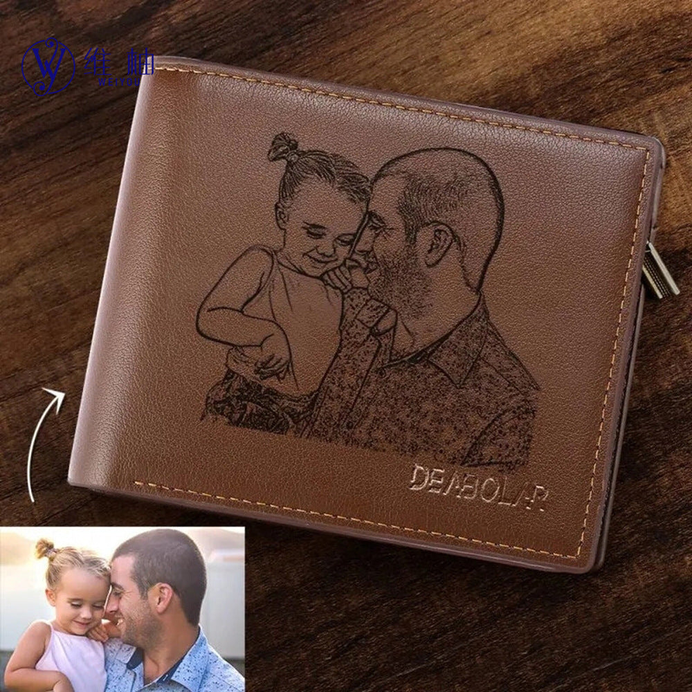Custom Leather Wallet Personalized Engraved Photo Gift