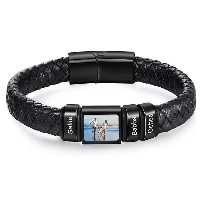 Customized Leather Bracelet Stainless Steel  Engraving Photo and Text  Personalized  Accessories Gifts