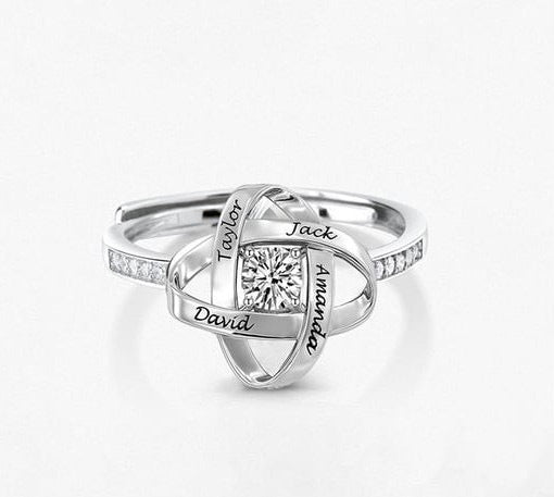 Personalized Clover Ring Custom Engravable 4 Names Copper Open Band for Gift