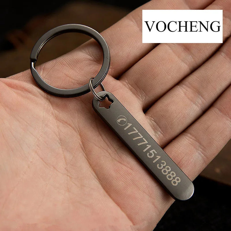 Custom Phone Number Keychains Personalized  Laser Engraving Titanium Bar Keyring Gifts