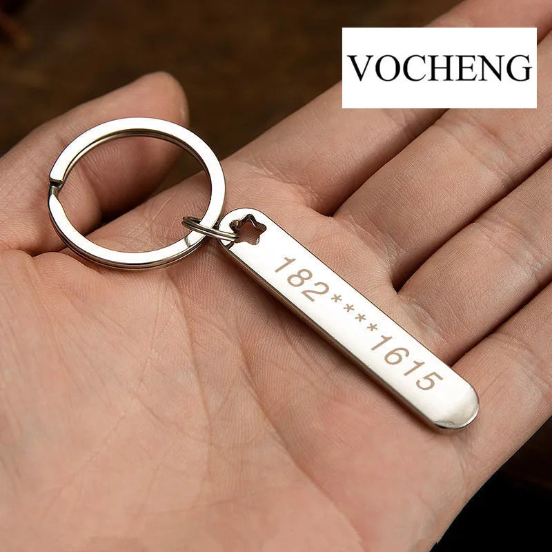 Custom Phone Number Keychains Personalized  Laser Engraving Titanium Bar Keyring Gifts