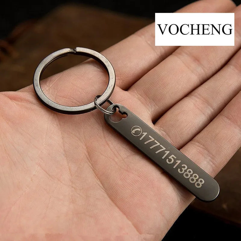 Custom Phone Number Keychains Personalized  Laser Engraving Titanium Bar Keyring Gifts