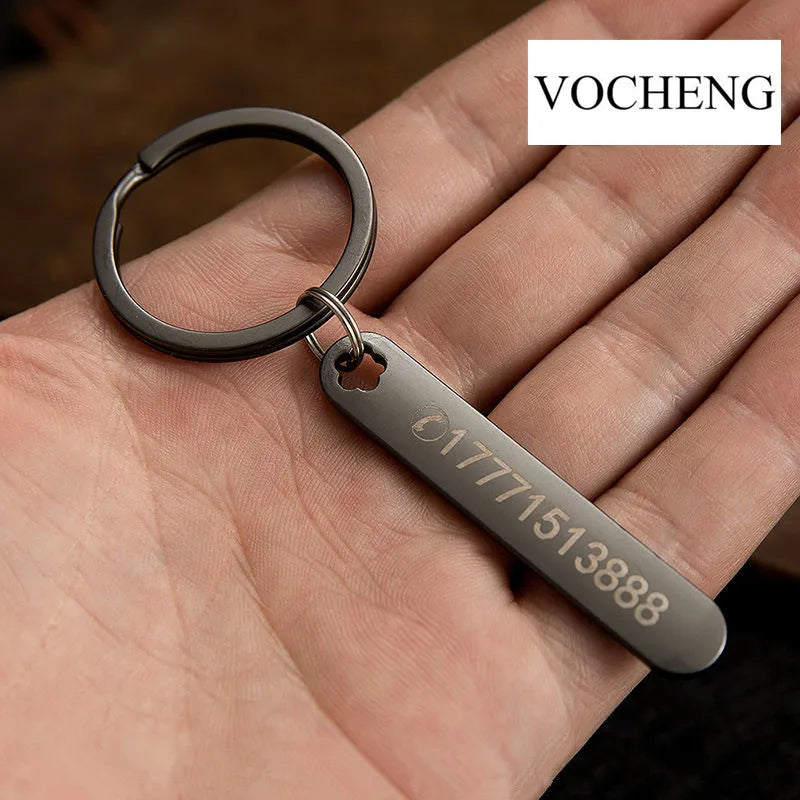 Custom Phone Number Keychains Personalized  Laser Engraving Titanium Bar Keyring Gifts