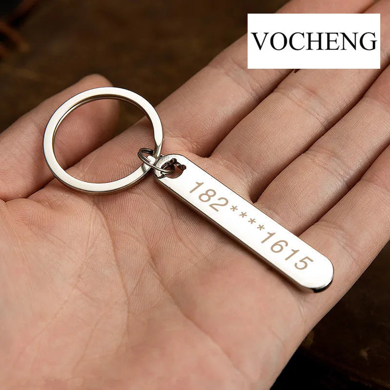 Custom Phone Number Keychains Personalized  Laser Engraving Titanium Bar Keyring Gifts
